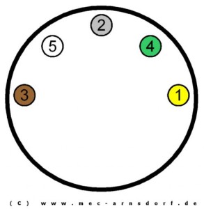 5-polger Dideonstecker für SX-Bus (Ansicht von vorn, männlein, male)